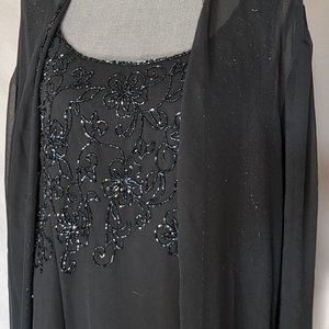 J Lazmi 2 pc w outside sheered maxi jacket sequence gray party formal dress XXL